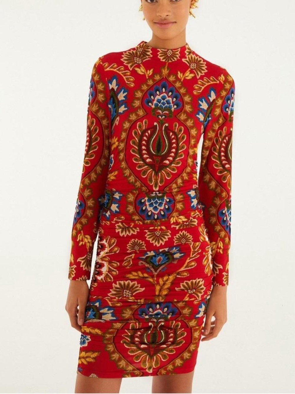 NWT FARM RIO Red Folk Tapestry Jersey Mini Dress